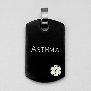 Black Asthma Pendant w White Medical Symbol 