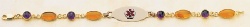 Cabochon Amber and Amethyst 14k Gold Medical ID Alert Bracelet